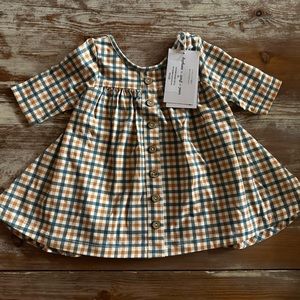 Well Dressed Wolf Omi Jo Childhood Dress 3/4 Plaid Green Brown 9M Dress NWT!